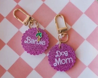 Barbie dog tag & Dog Mom keychain bundle