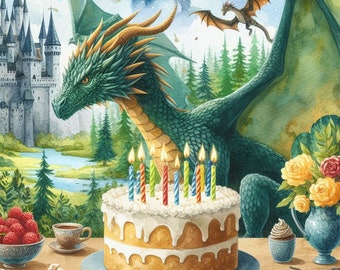 Dragon Happy Birthday Watercolor Image Files Realistic - Etsy Hong