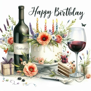 Wine and cake birthday image files image 4