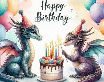 Dragon happy birthday watercolor image files