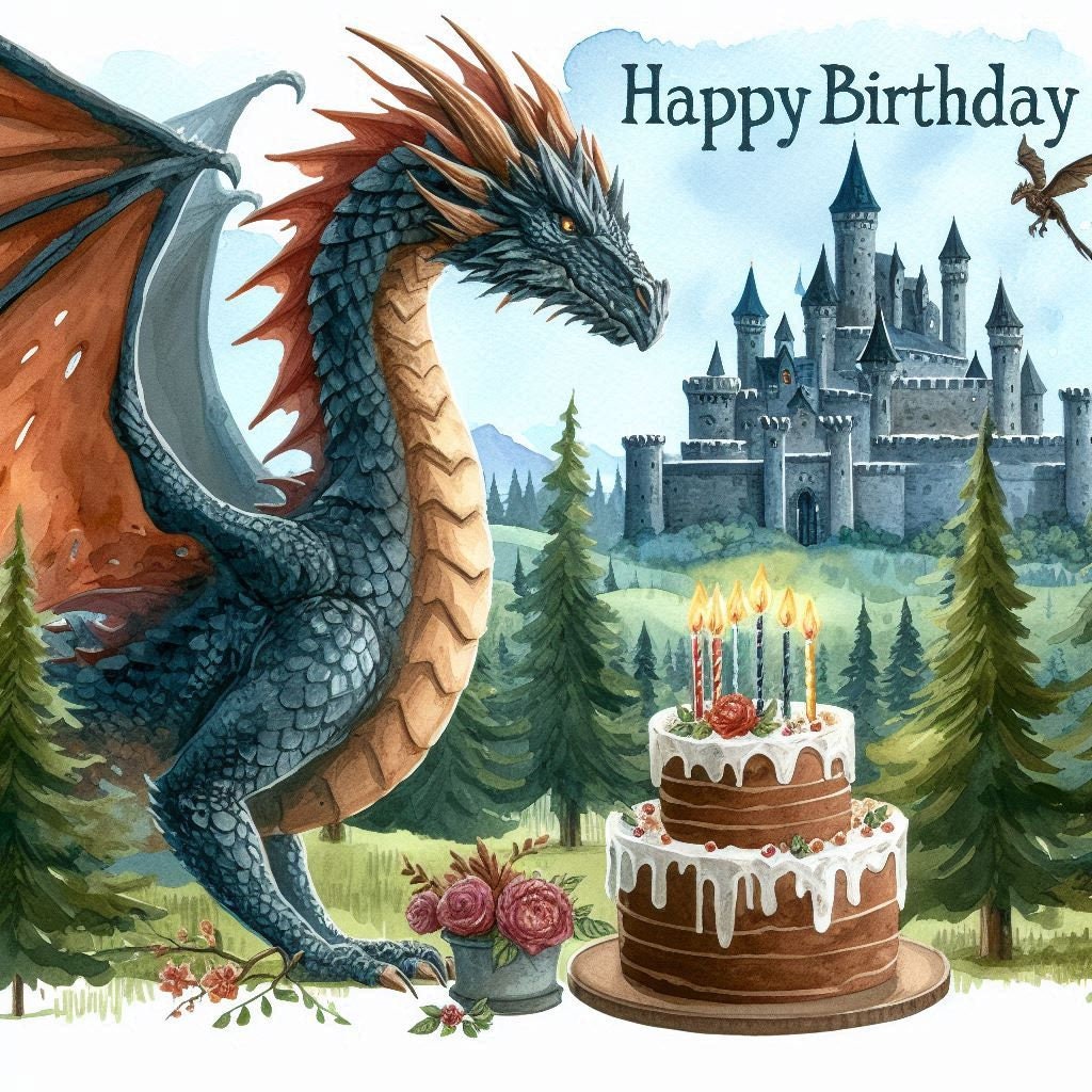 絵画 Happy Dragon Dragon Happy Birthday Watercolor Image Files Realistic