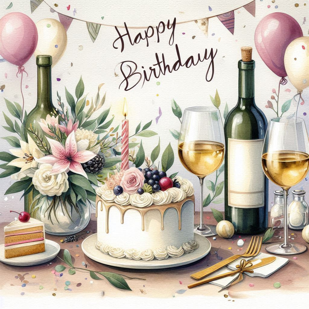 Wine and cake birthday image files etsy
