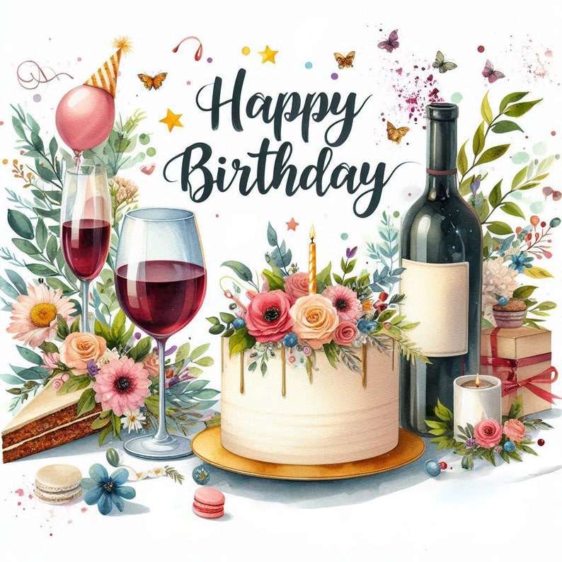 Wine and cake birthday image files image 1