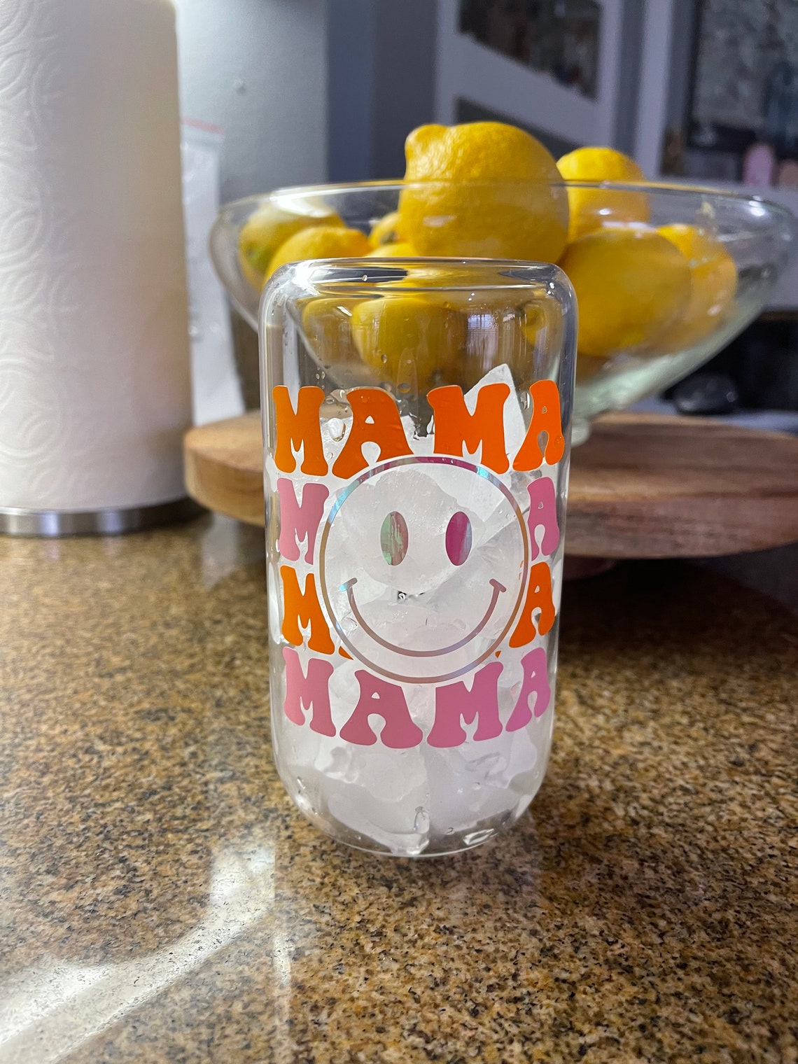 Mama Glass Cup Design, Bamboo Lid and Glass Straw, Regalo Para Mama ...