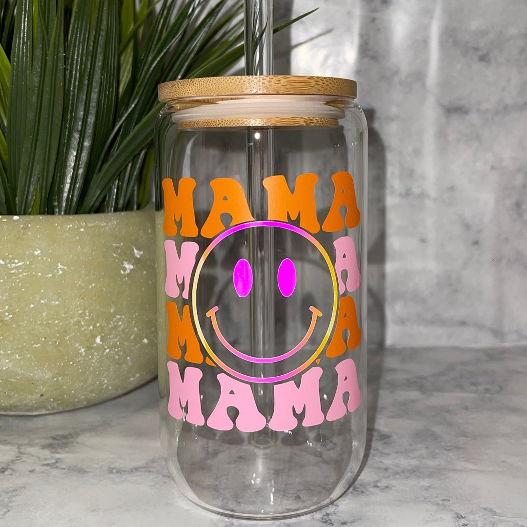 Mama Glass Cup Design, Bamboo Lid and Glass Straw, Regalo Para Mama ...