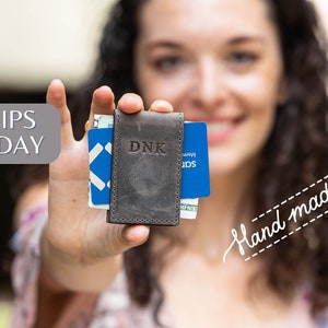 Personalized Slim Leather Money Clip, Anniversary Gift