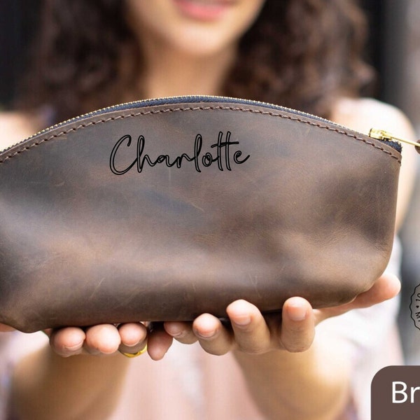 Personalized Leather Make Up Bag, Engraved Bridesmaids Cosmetic Bag, Distressed Leather Bag, Makeup Organizer, Makeup Case, Gift for Her