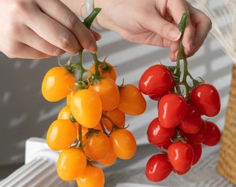 Tomates artificielles rouge/jaune fausses tomates cerises faux fruits 16 têtes bouquet de tomates cerises artificielles restaurant cuisine décor à la maison