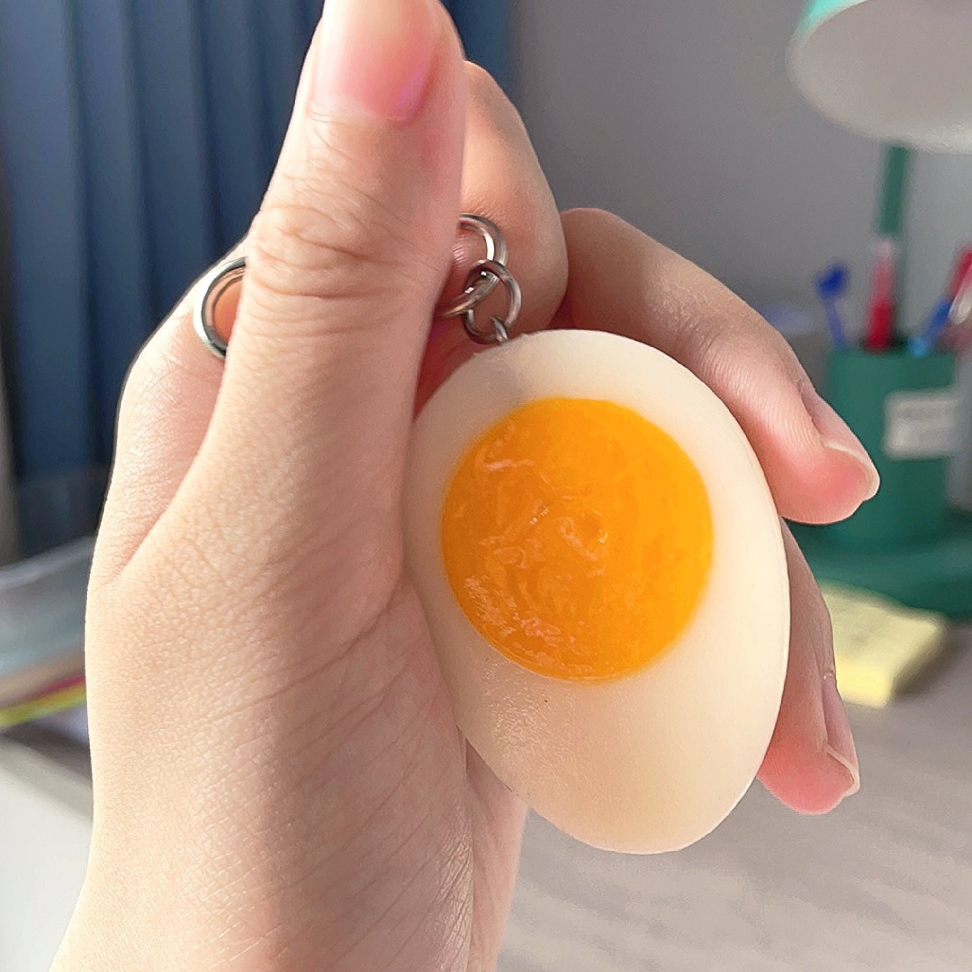 Realistic Egg Keychain Half Boiled Egg Keyring Bag Pendant