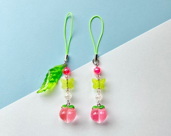 Peach Phone Charm / Kawaii Phone Charm / Fairycore / Beaded Phone Charm / Phone Strap / Y2K / Cute Phone Charm