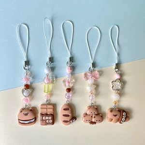 Brown Bakery Bear Phone Charm / Kawaii Phone Charm / Phone Accessory / Keychain / Beaded / Phone strap / Y2K