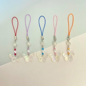 Iridescent Butterfly / Butterfly Phonecharm/ Keychain / Handmade Beaded Charm/ Kawaii / Y2K