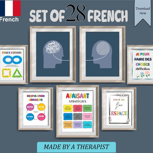 28 French Affiches santé mentale Therapy print French Therapy Office Decor Therapist Art School Counselor Affiche enfant Calming corner