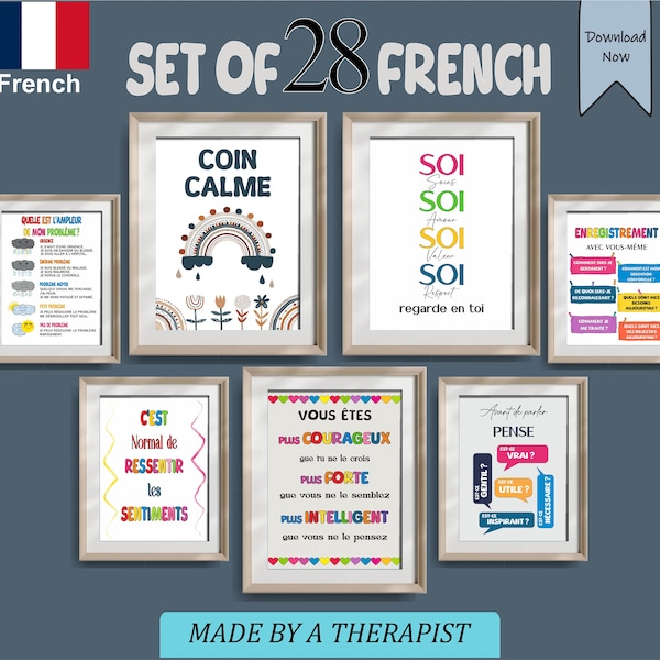 28 French Affiches santé mentale Therapy print French Affiche enfant Therapy Office Decor Art School Counselor DBT Self care Calming corner