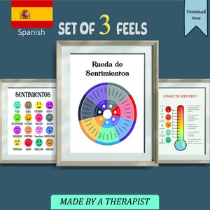 Spanish Feelings Wheel Rueda de Emociones Feelings wheel Rueda de sentimientos Emotions  Feelings Chart Therapy Positive Therapy print