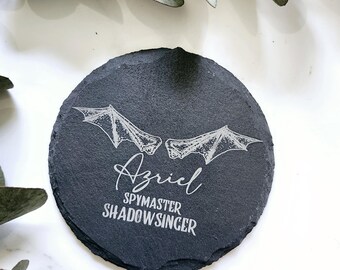 Azriel ACOTAR Inspired Bat Boy Slate Engraved Round Coaster