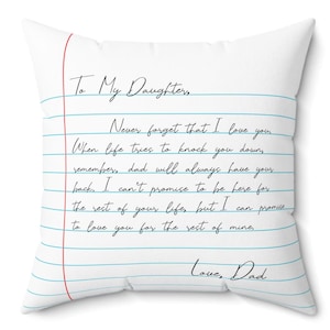 Coussin inspirant pour ma fille - Un message sincère de père à fille, cadeau parfait pour les anniversaires, les vacances ou tout simplement parce que