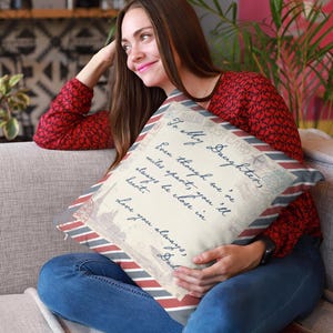 Coussin carte postale à ma fille, un message sincère d'un père à sa fille qui est absent, cadeau parfait - anniversaires, vacances ou tout simplement parce que