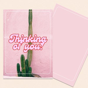 de Cactus pensant à vous | téléchargement numérique, personnalisable, imprimable, désert, carte de cactus, rétro, rose, carte de sympathie