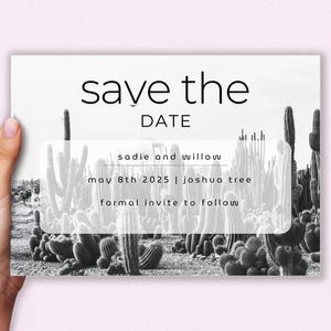 de modèle de carte de visite « faites gagner la date » | Cactus réservez votre date, téléchargement numérique, personnalisable, imprimable, désert, invitation de cactus