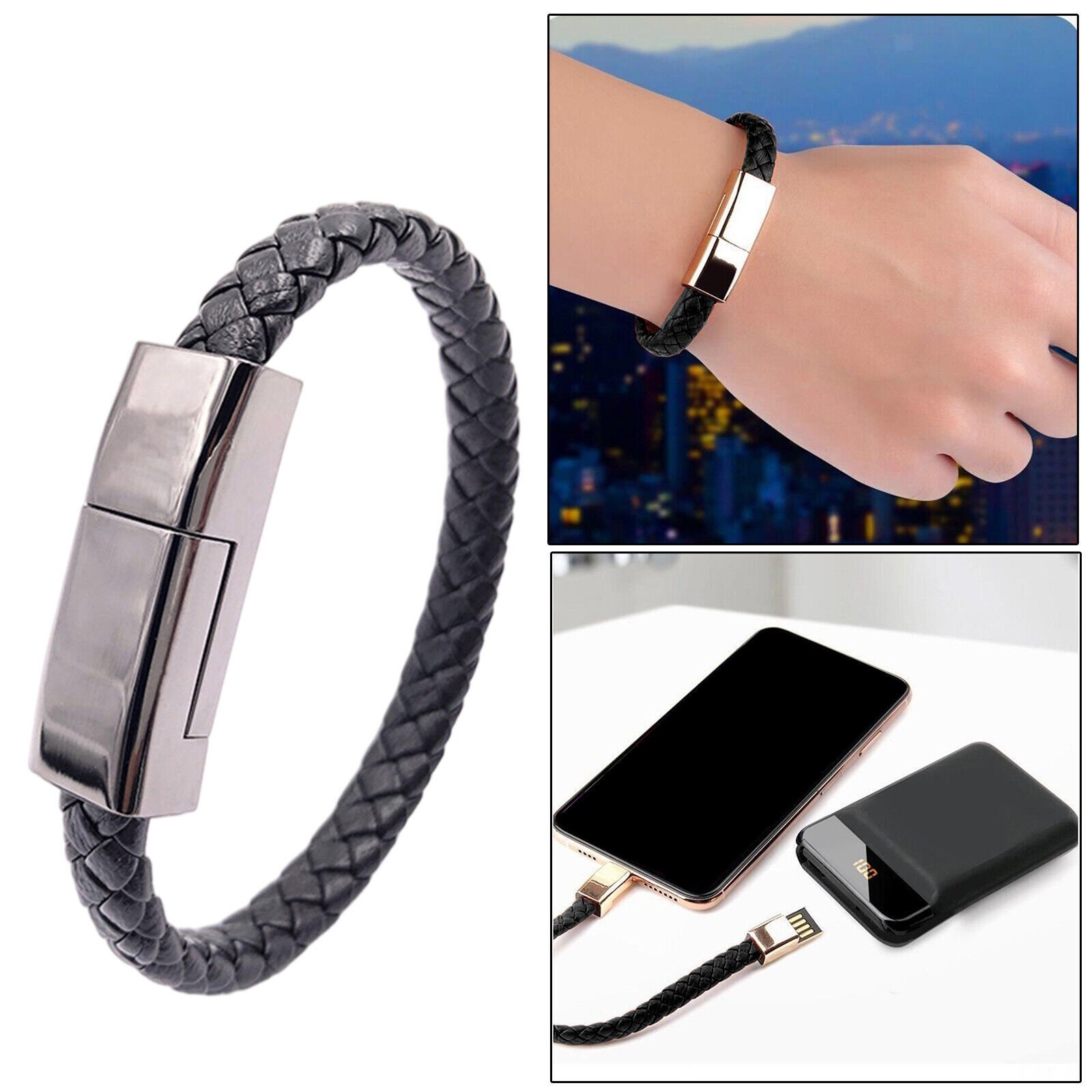 Worivo Leather Bracelet Link Charging Cable Braided Wrist Band USB Sync  Data Charger for iPhone Black M 85 Buy Worivo Leather Bracelet Link  Charging Cable Braided Wrist Band USB Sync Data Charger
