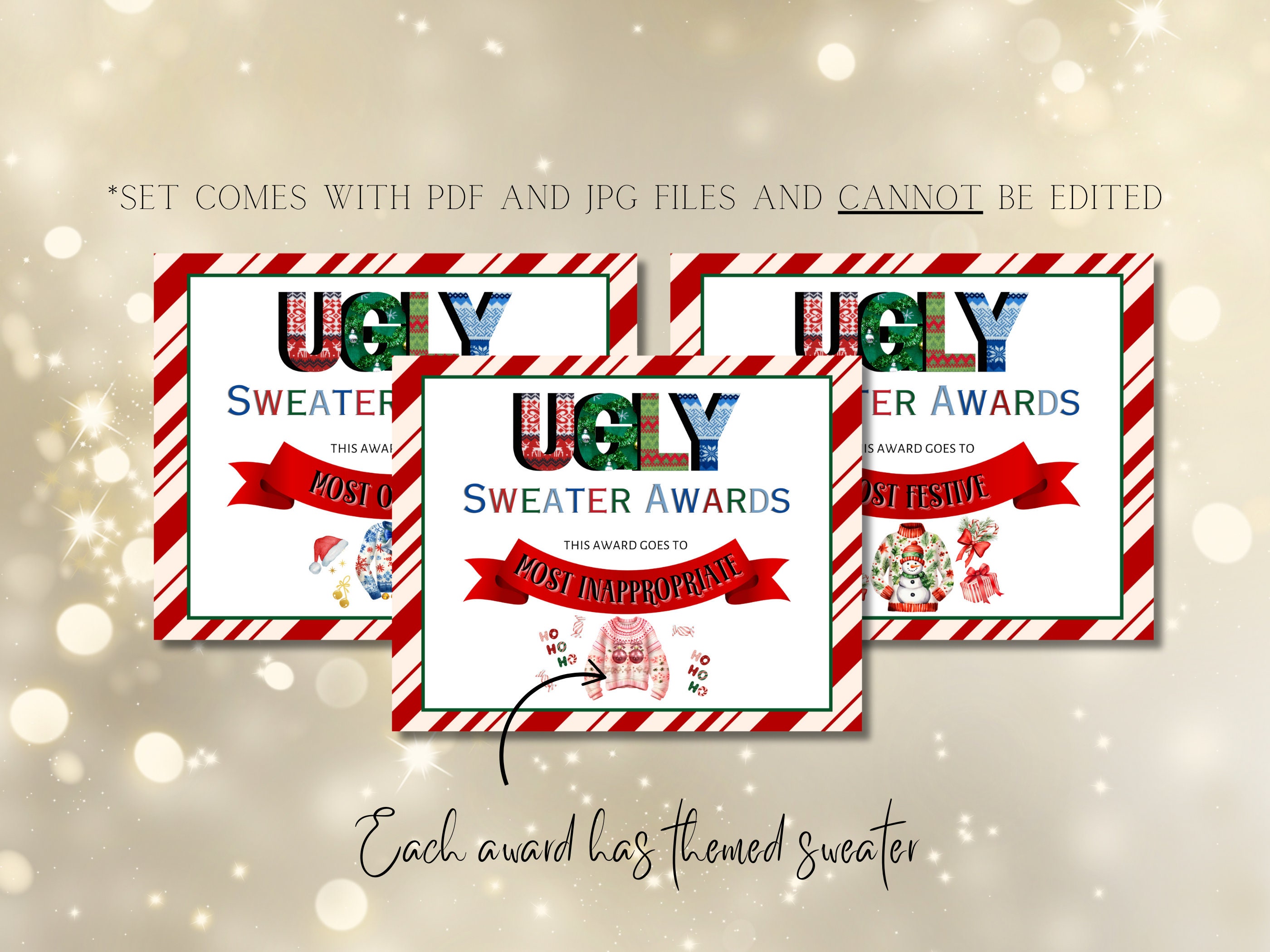 Ugly Christmas Sweater Adult Party Printable Awards 10 Unique Designs ...
