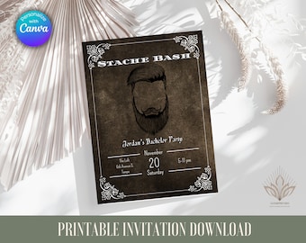 Stache Bash bachelor party invitation, printable instant download template, hipster bachelor party invite