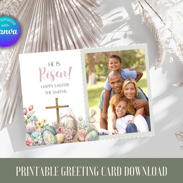 Easter greeting card, Christian Easter card, printable greeting card, Easter photo greeting card religious, editable Easter card