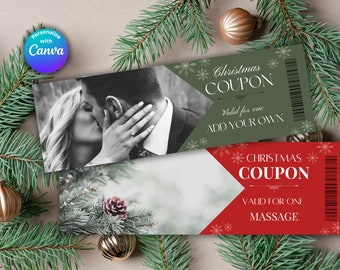 Christmas coupon booklet, personalized printable Canva coupon template, photo voucher DIY holiday present, editable coupon, handmade gift