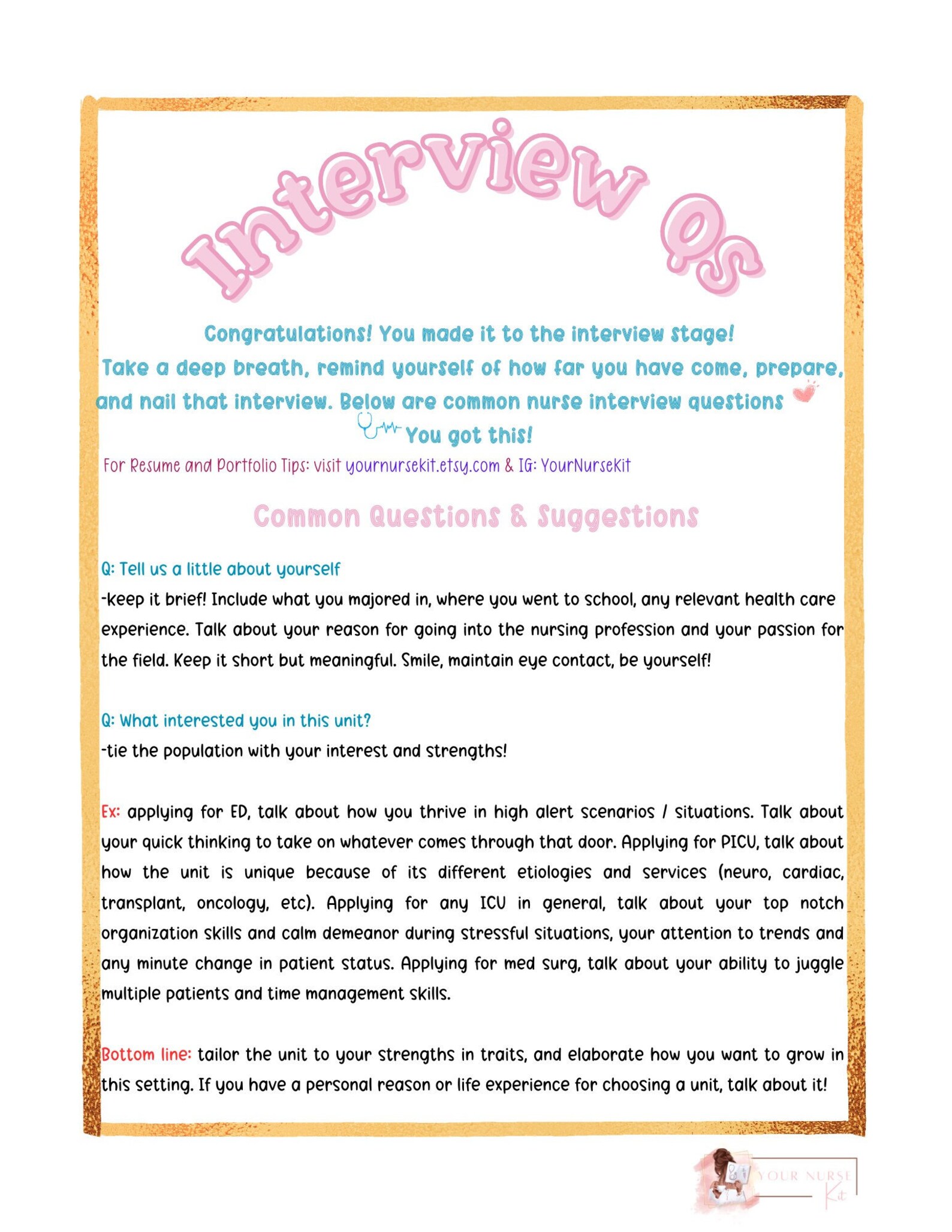 New Grad Nurse Interview Questions Etsy