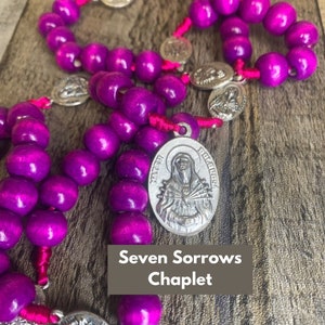 Seven Sorrows of Mary Chaplet: Wood Bead Rosary, Handmade Catholic Gift