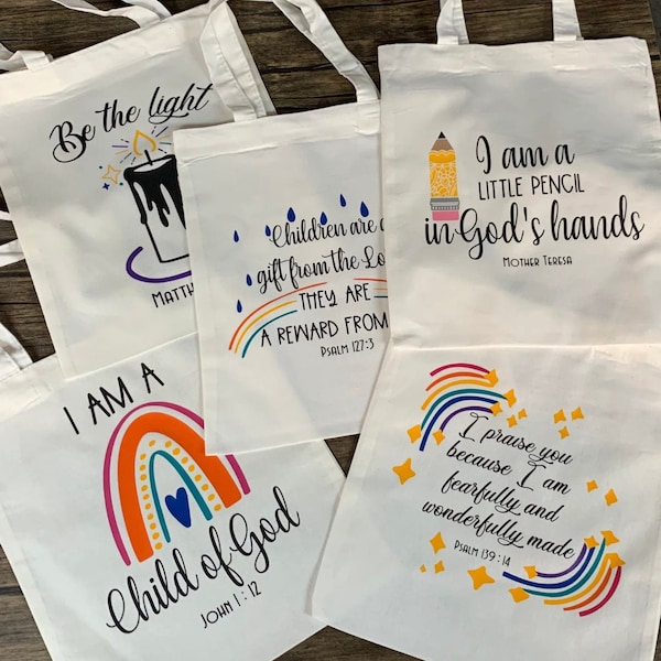 Kids Bible Verse Church Bag | Scripture Mass Bag Children | Catholic Kids' Tote Bag | Child Church Tote Bag | Bible Bag | Catholic Gift