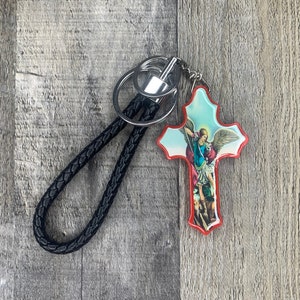 St Michael Catholic Keychain | Crucifix Keychain | Saint Michael the Defender Cross Keychain | Catholic Gift for Her
