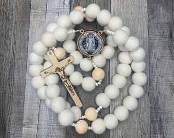 Large White Wall Rosary | Benedict Felt Wall Rosary | Handmade Catholic Gift | Catholic Home Decor | Catholic Wedding | Catholic Easter Gift