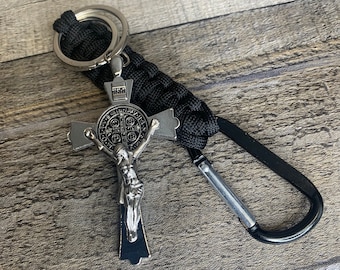 Handmade Black Paracord St Benedict Crucifix Keychain: Catholic Gift