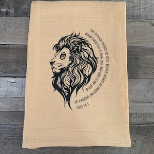 Large Bible Verse Kitchen Dish Towel | Catholic Tea Towel | Lion Towel | Catholic Kitchen | Catholic Housewarming Gift
