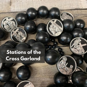 Black Wooden Stations of the Cross Garland | Handmade Catholic Lent Garland | Lent Decor | Stations of the Cross | Catholic Gift