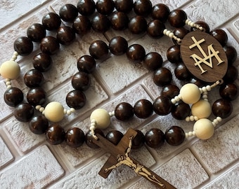 Handmade Wooden Large Wall Rosary: Marian Cross Catholic Decor