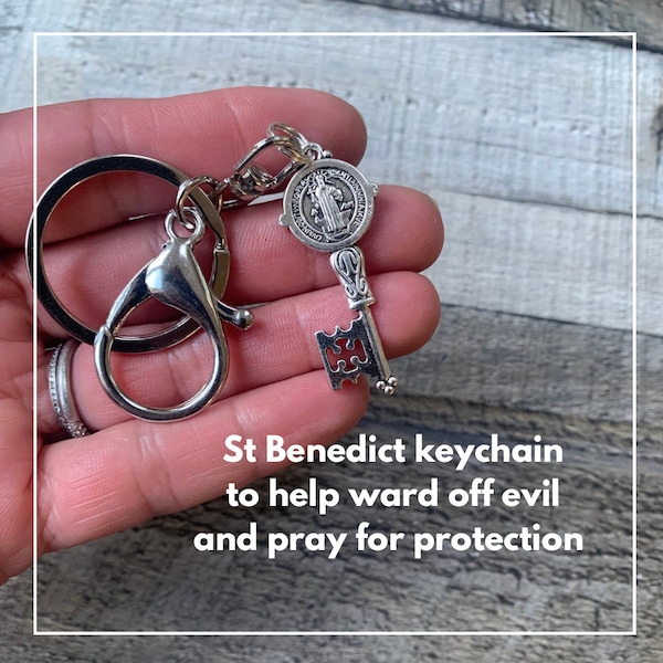 St Benedict Keychain | Catholic Keychain | Key Shaped Pendant | Protection Keychain | Catholic Gift | Catholic Teen Gift | Catholic Friend