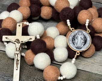 Extra Large Neutral Wall Rosary | Benedict Wool Wall Rosary | Handmade Catholic Gift | Catholic Home Decor | Catholic Wedding