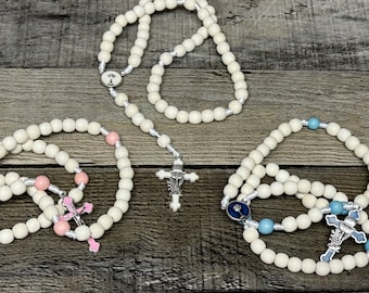 First Holy Communion Rosary: Handmade Wooden Bead Catholic Gift