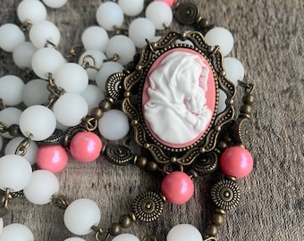 Pink Madonna of the Streets Rosary | Mother Mary Cameo Rosary | Handmade Cameo Rosary | Madonna Cameo Rosary | Catholic Gift for Women