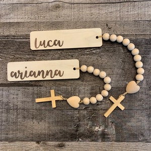 Personalized Wooden Rosary Bookmark: Catholic Kid Tenner