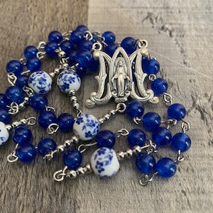 Marian Cross Rosary | Floral Bead Rosary | Miraculous Medal Rosary | Catholic Rosary | Catholic Handmade Gift | Catholic Mom