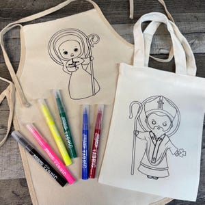 FARBEN SIE IHRE EIGENE Maße Tasche oder Schürze für Kinder | Personalisierte Kindertasche | Heilige Einkaufstasche | Sankt Schürze | Katholisches Kinderhandwerk | Katholisches Geschenk