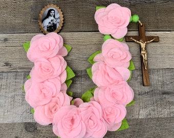 Pink Floral Wall Rosary | Saint Therese Pink Rose Wall Rosary | Catholic Table Top Rosary | Catholic Home Altar
