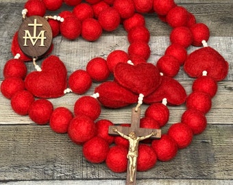 Red Heart Wall Rosary | Extra Large Wall Rosary | Catholic Wall Rosary | Handmade Catholic Home Decor | Catholic Gift | Catholic Valentine