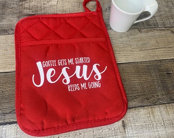 Coffee and Jesus Potholder | Catholic Kitchen Decor, Housewarming Gift