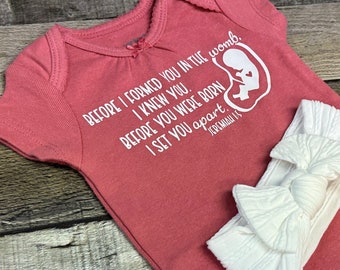 Catholic Baby Bodysuit Set with Jeremiah 1:5 Bible Verse