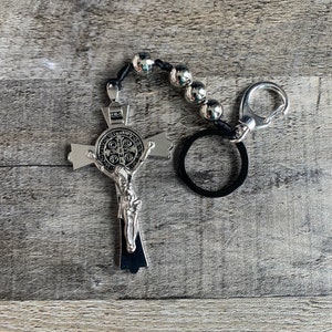 St Benedict Cross Keychain: Three Hail Mary Devotional Rosary